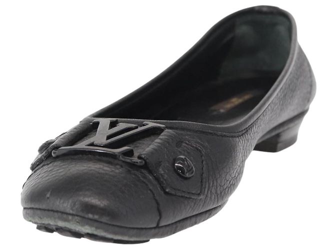 LOUIS VUITTON Zapatos Planos de Cuero Negro LV Auth ti3573 - vista 2
