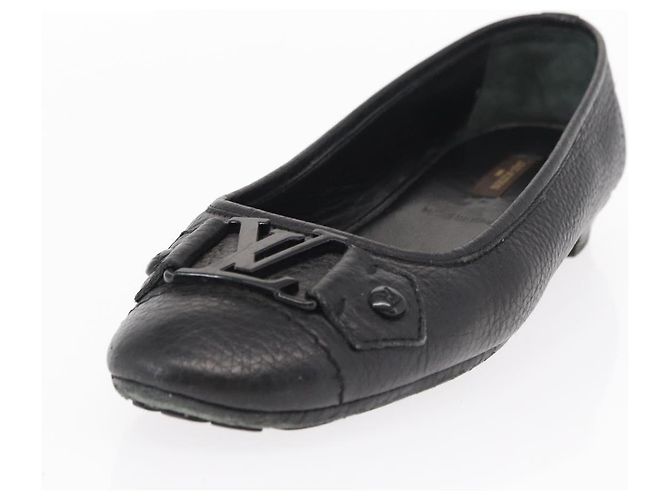 LOUIS VUITTON Zapatos Planos de Cuero Negro LV Auth ti3573 - vista 20
