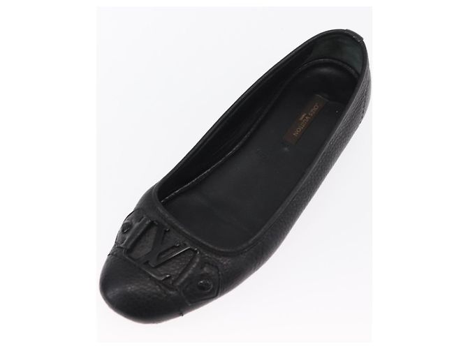 LOUIS VUITTON Zapatos Planos de Cuero Negro LV Auth ti3573 - vista 24