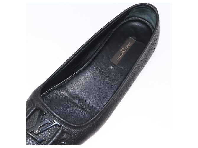 LOUIS VUITTON Zapatos Planos de Cuero Negro LV Auth ti3573 - vista 32