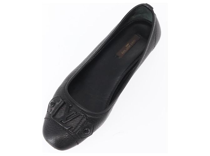 LOUIS VUITTON Zapatos Planos de Cuero Negro LV Auth ti3573 - vista 6