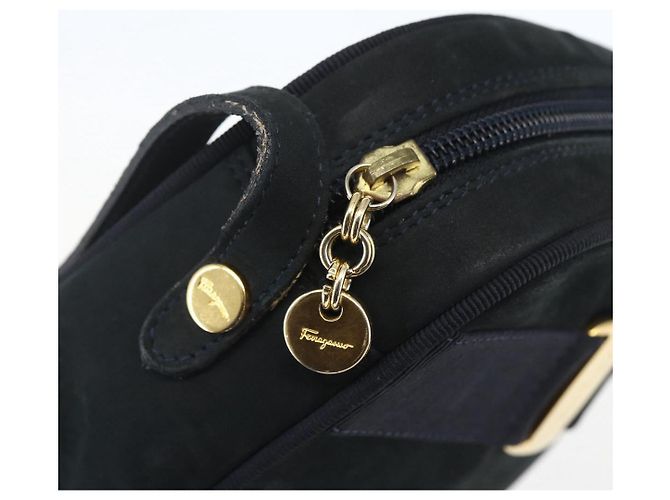 Borsa a Spalla Salvatore Ferragamo in Camoscio Blu Navy Oro Auth 158402 D'oro - vista 10