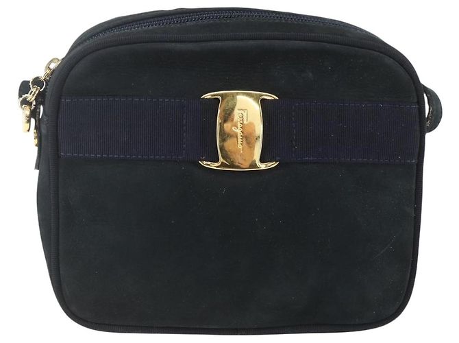 Borsa a Spalla Salvatore Ferragamo in Camoscio Blu Navy Oro Auth 158402 D'oro - vista 13