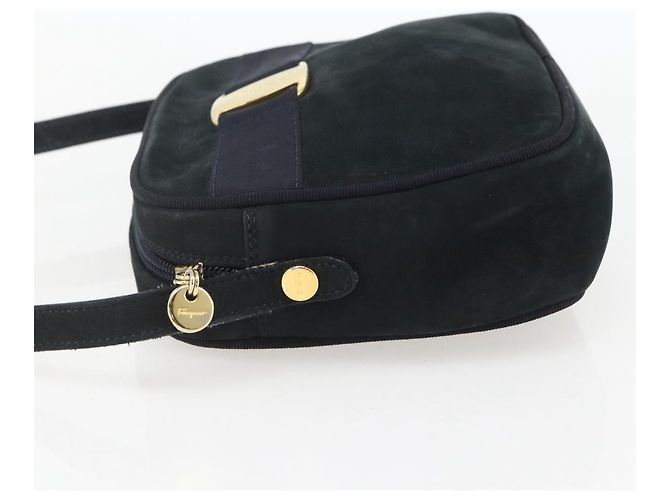 Borsa a Spalla Salvatore Ferragamo in Camoscio Blu Navy Oro Auth 158402 D'oro - vista 3