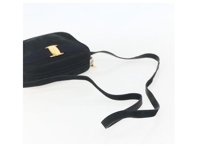 Borsa a Spalla Salvatore Ferragamo in Camoscio Blu Navy Oro Auth 158402 D'oro - vista 7