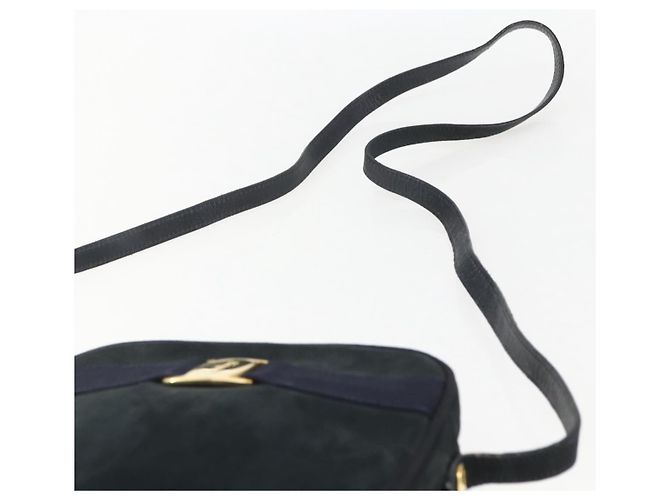Borsa a Spalla Salvatore Ferragamo in Camoscio Blu Navy Oro Auth 158402 D'oro - vista 8