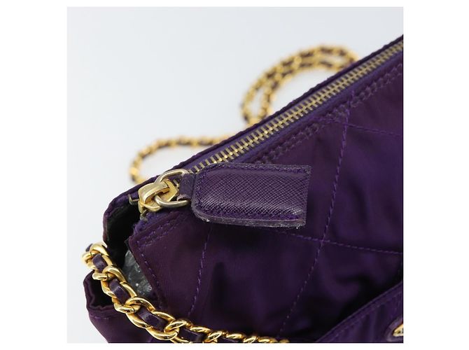 PRADA Borsa a Spalla con Catena Nylon Viola Oro Auth 157669 D'oro Porpora - vista 10