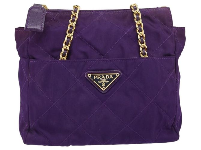 PRADA Borsa a Spalla con Catena Nylon Viola Oro Auth 157669 D'oro Porpora - vista 13