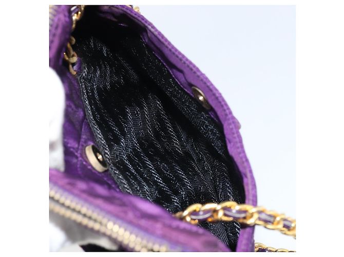 PRADA Borsa a Spalla con Catena Nylon Viola Oro Auth 157669 D'oro Porpora - vista 23