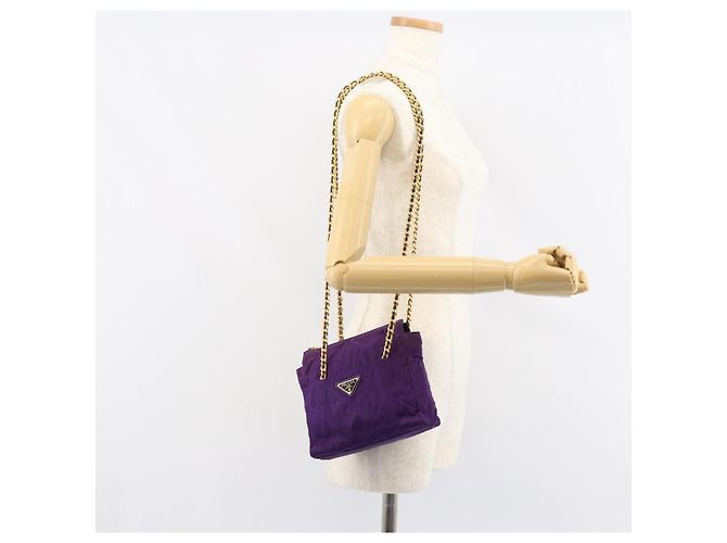 PRADA Borsa a Spalla con Catena Nylon Viola Oro Auth 157669 D'oro Porpora - vista 24