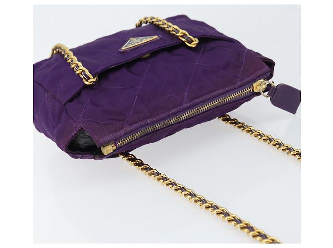 PRADA Borsa a Spalla con Catena Nylon Viola Oro Auth 157669 D'oro Porpora - vista 6
