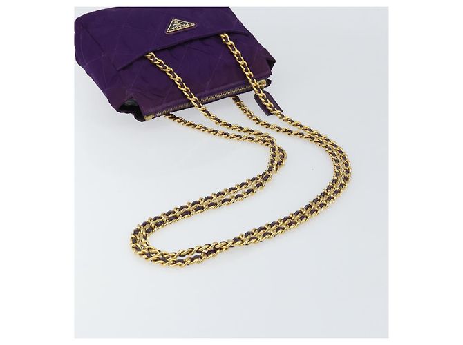 PRADA Borsa a Spalla con Catena Nylon Viola Oro Auth 157669 D'oro Porpora - vista 7