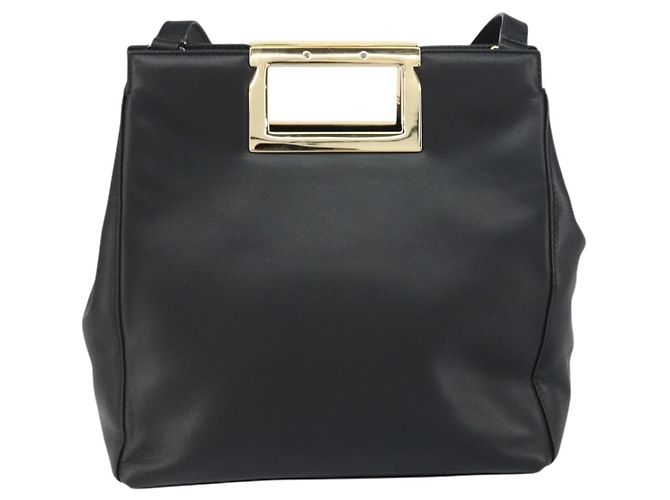 Borsa a mano in pelle Gancini Salvatore Ferragamo 2 in 1 Nero Oro Auth 157683 - vista 2
