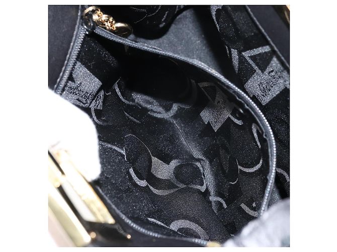 Borsa a mano in pelle Gancini Salvatore Ferragamo 2 in 1 Nero Oro Auth 157683 - vista 21