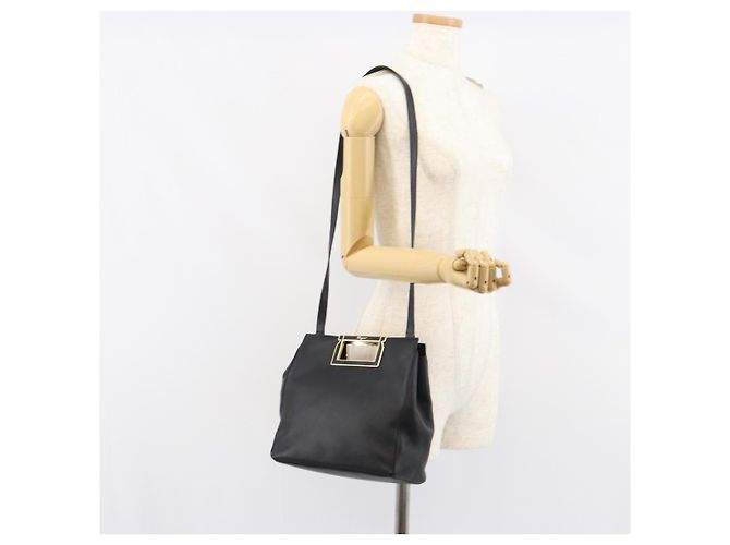 Borsa a mano in pelle Gancini Salvatore Ferragamo 2 in 1 Nero Oro Auth 157683 - vista 22