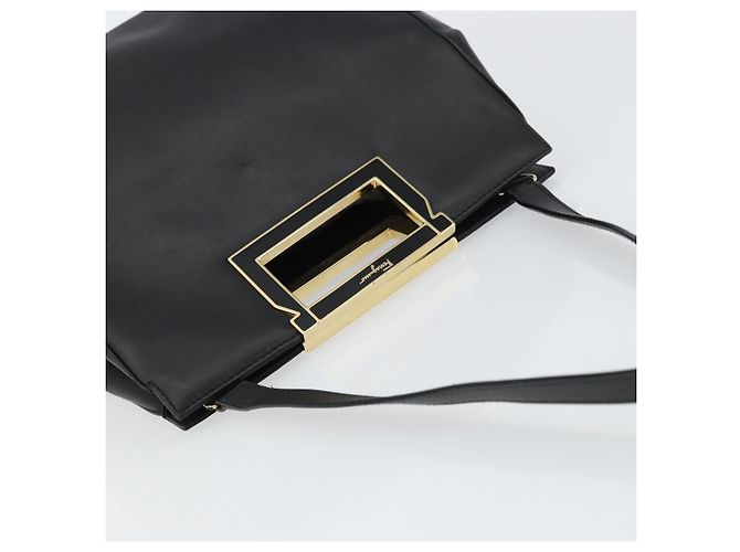Borsa a mano in pelle Gancini Salvatore Ferragamo 2 in 1 Nero Oro Auth 157683 - vista 6