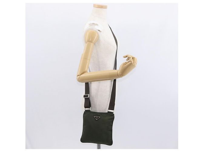 Borsa a Spalla PRADA Nylon Kaki Argento Autentica 156928 Cachi - vista 21