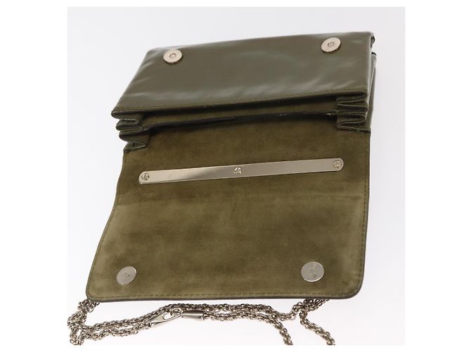 VALENTINO Bolsa de Ombro com Corrente e Studs Esmalte Caqui Ouro Auth bs31799 Dourado - vista 10