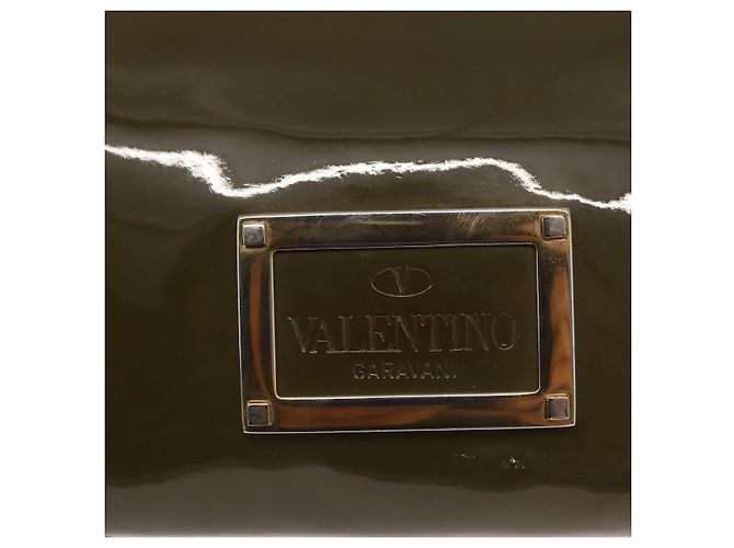 VALENTINO Bolsa de Ombro com Corrente e Studs Esmalte Caqui Ouro Auth bs31799 Dourado - vista 17