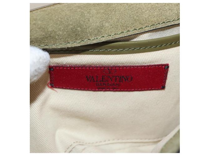 VALENTINO Bolsa de Ombro com Corrente e Studs Esmalte Caqui Ouro Auth bs31799 Dourado - vista 18