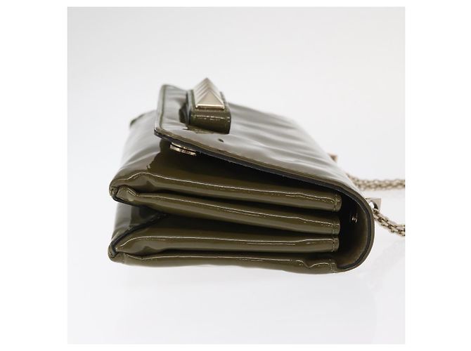 VALENTINO Bolsa de Ombro com Corrente e Studs Esmalte Caqui Ouro Auth bs31799 Dourado - vista 3