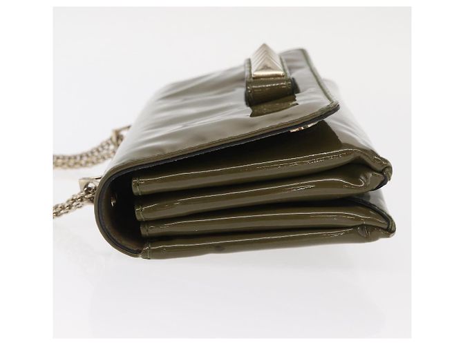 VALENTINO Bolsa de Ombro com Corrente e Studs Esmalte Caqui Ouro Auth bs31799 Dourado - vista 4