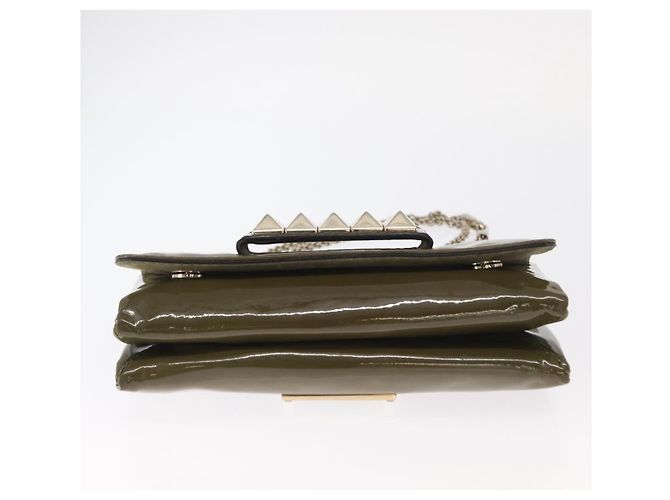VALENTINO Bolsa de Ombro com Corrente e Studs Esmalte Caqui Ouro Auth bs31799 Dourado - vista 5