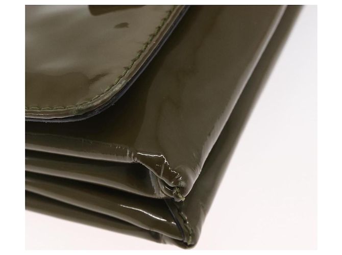 VALENTINO Bolsa de Ombro com Corrente e Studs Esmalte Caqui Ouro Auth bs31799 Dourado - vista 9