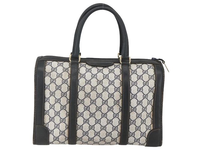 Borsa a Mano GUCCI GG Supreme PVC Blu Navy Oro Auth ka1142 D'oro - vista 2
