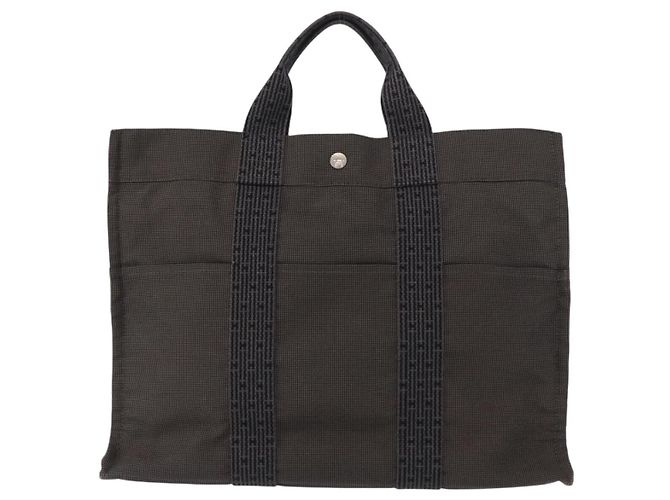 Hermès HERMES Her Line MM Hand Bag Canvas Gray Silver Auth mr1717 Brown Silvery - view 2