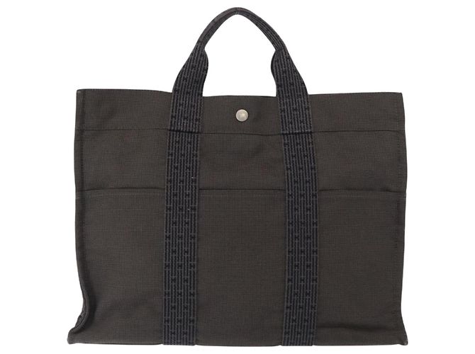 Hermès HERMES Her Line MM Hand Bag Canvas Gray Silver Auth mr1717 Brown Silvery - view 3