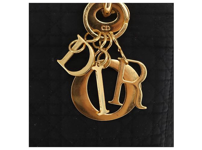Christian Dior Borsa Lady Dior Canage in nylon nero e oro Auth ka1172 D'oro - vista 14