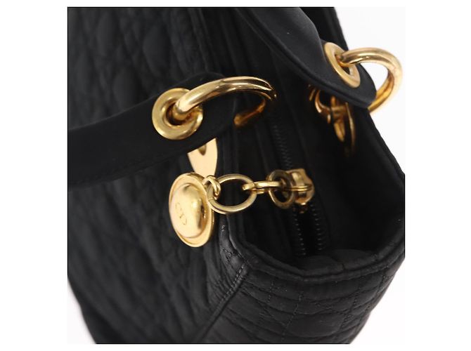 Christian Dior Borsa Lady Dior Canage in nylon nero e oro Auth ka1172 D'oro - vista 15