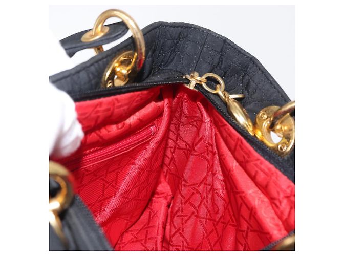 Christian Dior Borsa Lady Dior Canage in nylon nero e oro Auth ka1172 D'oro - vista 18