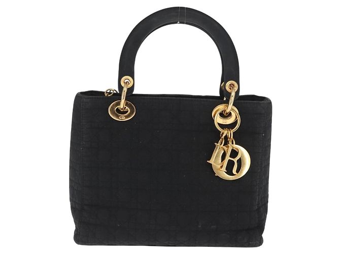 Christian Dior Borsa Lady Dior Canage in nylon nero e oro Auth ka1172 D'oro - vista 2