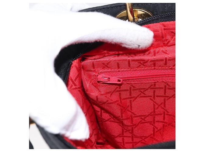 Christian Dior Borsa Lady Dior Canage in nylon nero e oro Auth ka1172 D'oro - vista 20