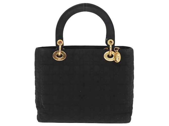 Christian Dior Borsa Lady Dior Canage in nylon nero e oro Auth ka1172 D'oro - vista 3