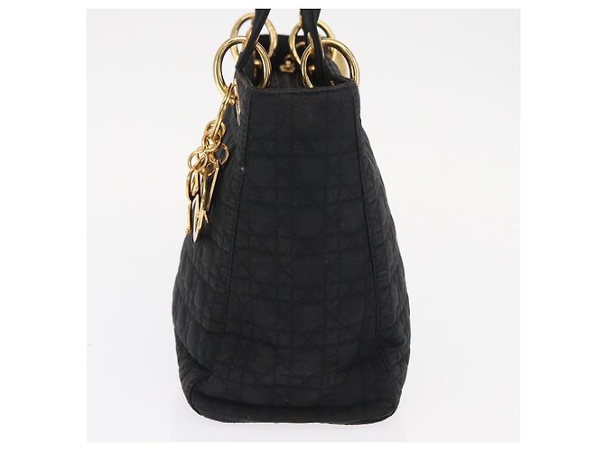 Christian Dior Borsa Lady Dior Canage in nylon nero e oro Auth ka1172 D'oro - vista 4