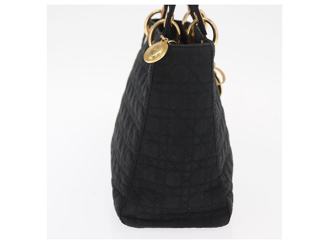Christian Dior Borsa Lady Dior Canage in nylon nero e oro Auth ka1172 D'oro - vista 5