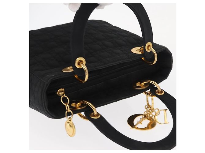 Christian Dior Borsa Lady Dior Canage in nylon nero e oro Auth ka1172 D'oro - vista 6