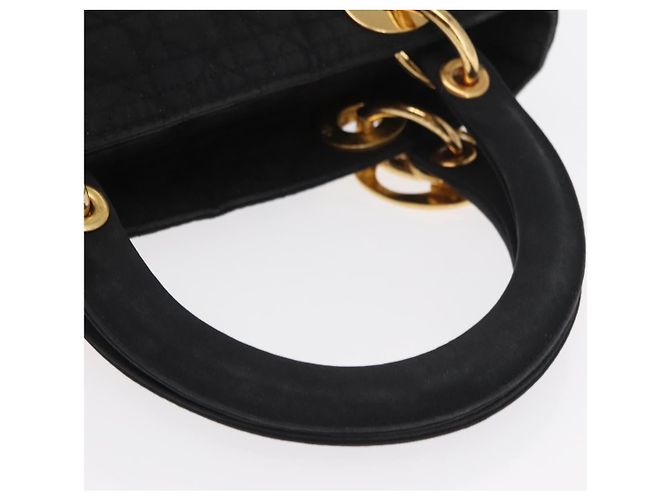 Christian Dior Borsa Lady Dior Canage in nylon nero e oro Auth ka1172 D'oro - vista 7
