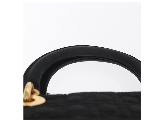 Christian Dior Borsa Lady Dior Canage in nylon nero e oro Auth ka1172 D'oro - vista 8
