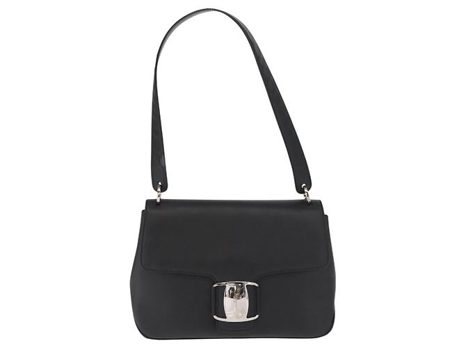 Borsa a Spalla Vala in Pelle Nera e Argento di Salvatore Ferragamo Auth bs31823 Nero - vista 13
