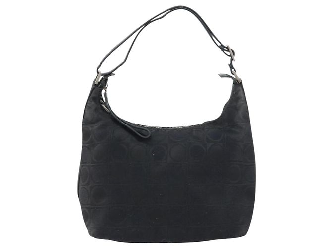 Borsa a Spalla Gancini in Nylon Nero e Argento di Salvatore Ferragamo Auth bs32062 - vista 13