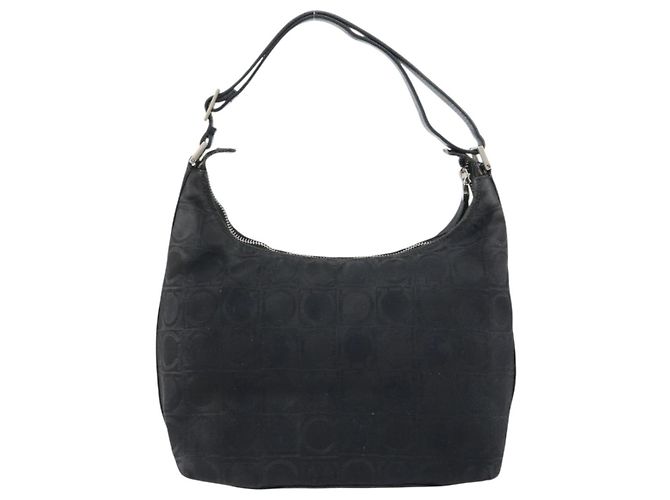 Borsa a Spalla Gancini in Nylon Nero e Argento di Salvatore Ferragamo Auth bs32062 - vista 2
