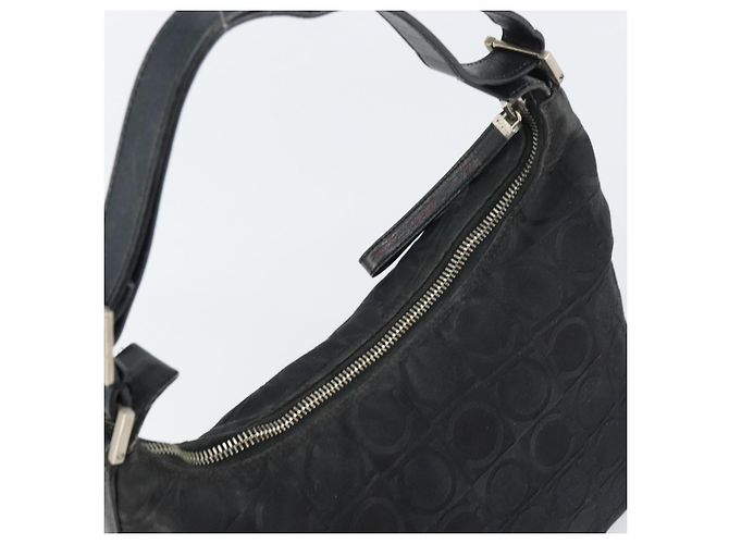 Borsa a Spalla Gancini in Nylon Nero e Argento di Salvatore Ferragamo Auth bs32062 - vista 6