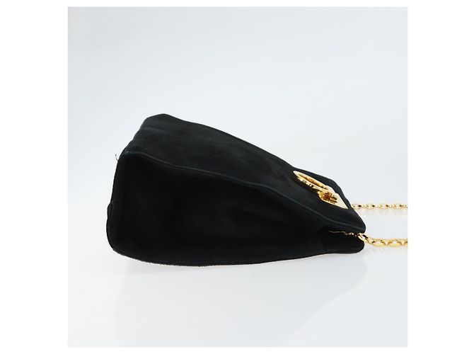 Borsa a Spalla Gancini Chain di Salvatore Ferragamo in Camoscio Nero e Oro Auth 148567 D'oro - vista 3