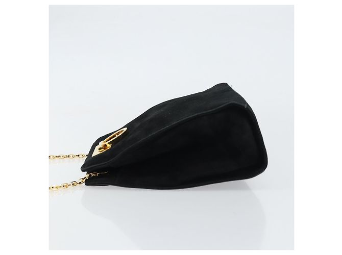 Borsa a Spalla Gancini Chain di Salvatore Ferragamo in Camoscio Nero e Oro Auth 148567 D'oro - vista 4