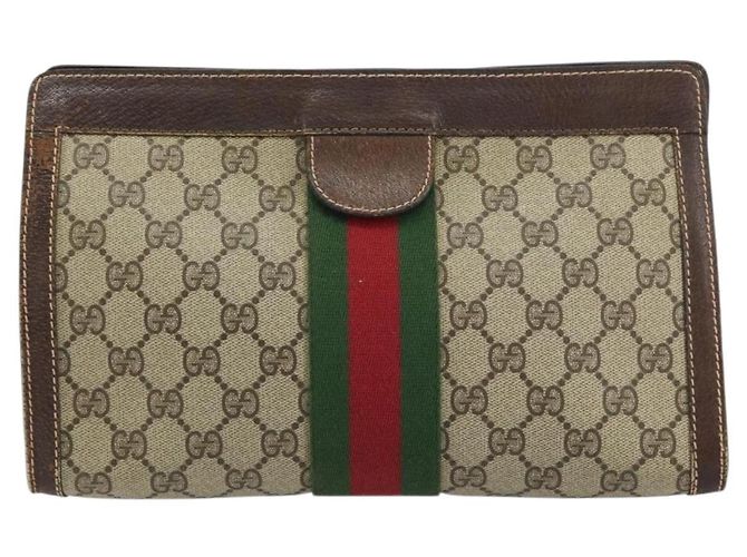 Borsa Gucci GG Supreme Web Sherry Line PVC Beige Rosso 37 014 2125 Auth ar13858 - vista 2