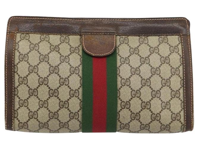 Borsa Gucci GG Supreme Web Sherry Line PVC Beige Rosso 37 014 2125 Auth ar13858 - vista 3